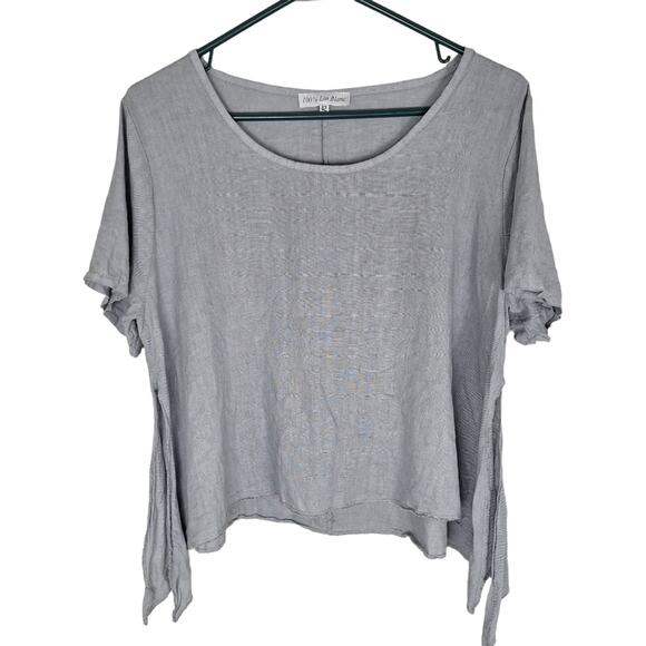 100% Lin Blanc Linen Short Sleeve Fairy Goblin Cropped Flair Tshirt Slate Grey S - Picture 1 of 10